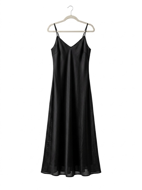 La SENZA Dresses & Skirts - Vintage Y2K Black 100% Silk Slip Dress Sheer Maxi Goth Fairycore Dress L